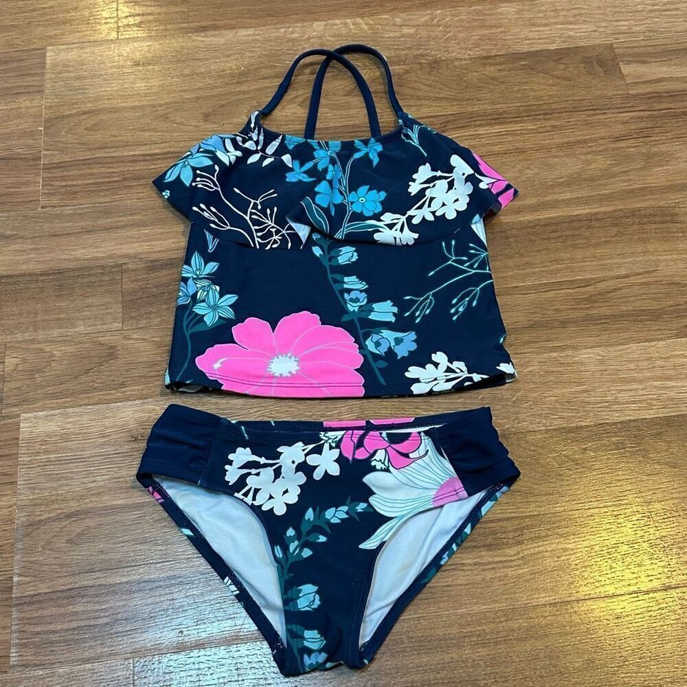 Kami Swimsuit 2 piece Tankini Bikini floral flowers girls size 7